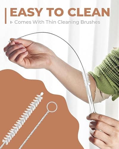 Foogwee® 20 Packs Reusable Glass Straws Set, 8.5'' x 10mm Clear Drinking Straws for Smoothies, Shakes, Coffee, Juice, Sodas, Milk, Tea, Cocktails, Set of 8 Straight and 8 Bent with 4 Cleaning Brushes thumbnail 3