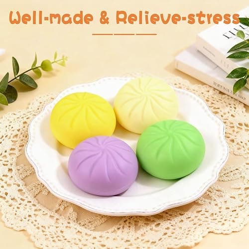 4 Packs Colorful Dumpling Stress Balls Fidget Toys Adults, Squeeze Dough Ball Stress Relief Hand Toys, Bun with Food Steamer Stretchy Easter Basket Stuffers Easter Gifts thumbnail 7