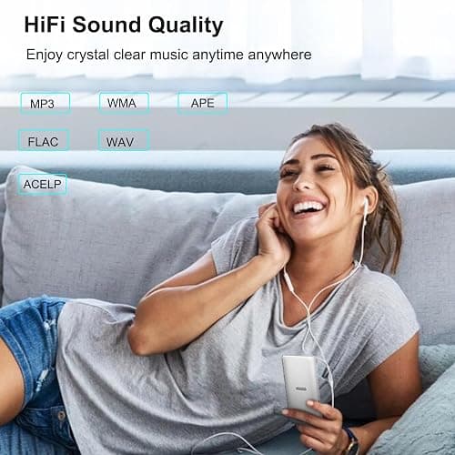 MP3 Player with Bluetooth 5.0, 1.8 inch Screen Portable Music Player with HD Speaker, HiFi Music Supports FM Radio, Voice Recorder, Supports Expanded Up to 128GB(White, 32GB) thumbnail 3