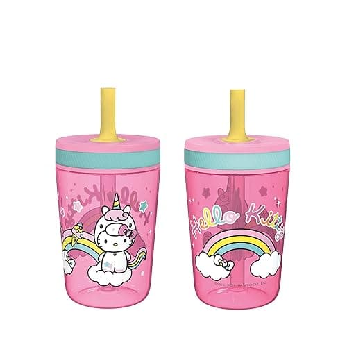Zak Designs 15oz Hello Kitty Kelso Tumbler Set, BPA-Free Leak-Proof Screw-On Lid with Straw Made of Durable Plastic and Silicone, Perfect Bundle for Kids, 2 Count (Pack of 1) - Hello Kitty - Image 1