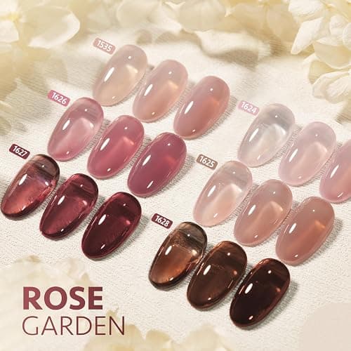GAOY Gel Nail Polish Kit with UV Light for Beginners, 6 Colors Sheer Nude Red Pink Brown, Gel Polish Kit with Top and Base Coat for Salon and Nail Art DIY at Home, Rose Garden thumbnail 6