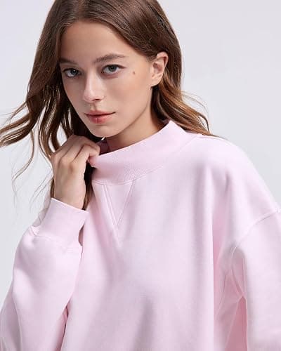 SUUKSESS Women Cotton Mock Neck Sweatshirts Oversized Long Sleeve Pullover thumbnail 2