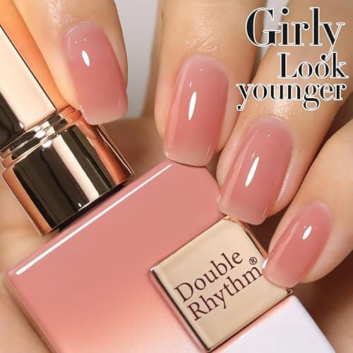 Double Rhythm Translucent Gel Polish Sheer Neutral Natural Light Milky Same Color Same Bottle 15ML Jelly Nail Polish Nail Art DIY at Home (Pink Clear-A1323) thumbnail 8