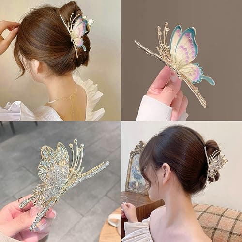 6 Pcs Hair Claw Clips for Women, Large Strong Metal Butterfly Hair Clips Flower Hair Clips for Women Thick Hair thumbnail 4
