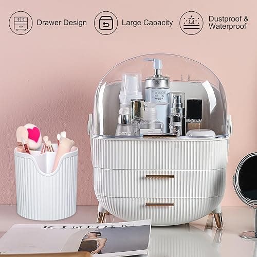 UCAMP Organisateur Maquillage avec porte-pinceaux-Boîte de Rangement de Maquillage 3 niveaux avec poignées et couvercle transparent,Boîte Rangement Maquillage étanche et anti-poussière thumbnail 7