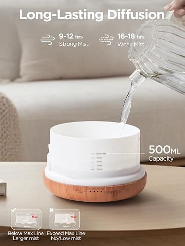 InnoGear Aromatherapy Diffuser & 10 Essential Oils Set, 500ml Essential Oil Diffuser with Remote Control Ultrasonic Cool Mist Scent Humidifier Vaporizer Auto-Off Timer for Room Office Home, Yellow thumbnail 2