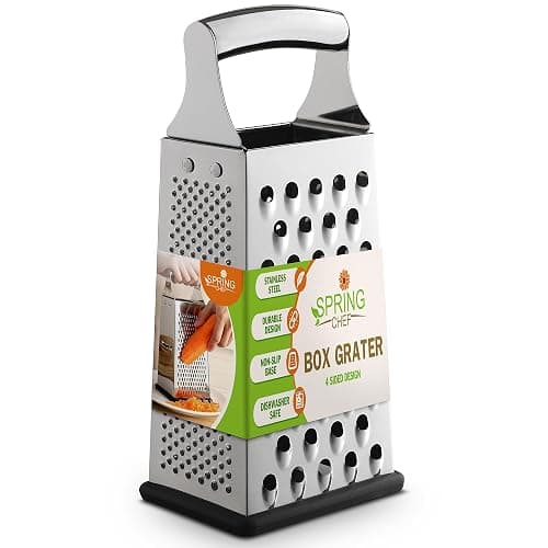 Spring Chef Professional Large Parmesan Cheese Grater, Stainless Steel Metal Box Grater with Handle, 4 Sided Handheld Kitchen Food Shredder for Cheese, Carrot, Veggie, Ginger, Potato - Dishwasher Safe - Image 1