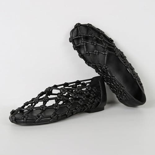 ATBELL Knotted Flats for Women Woven Leather Round Toe Ballet Flat Comfortable Casual Summer Ballerina Shoes Fishnet Mary Jane Shoe thumbnail 5