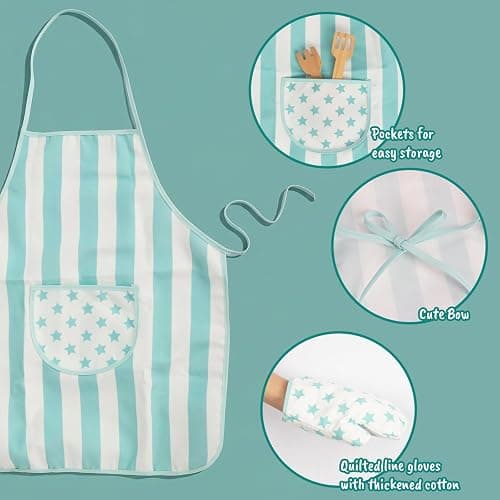 Kid Apron and Chef Hat Set, 3 Pcs Children Cooking Baking Set Kits Role Play Chef Toy Kid Cooking Gift for Girls Boys (Blue) thumbnail 4