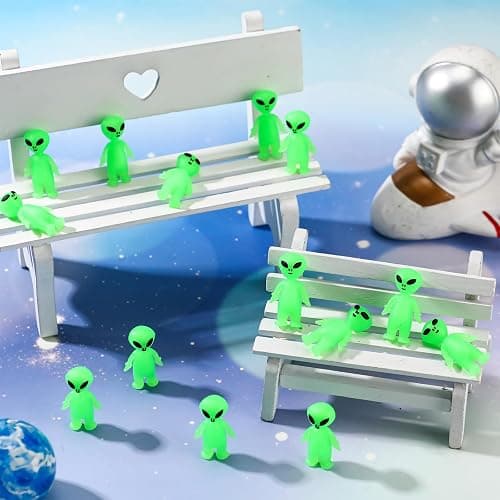 CroBlissful 25 Pcs Easter Mini Alien Figures to Hide and Seek Glow in The Dark Green Little Tiny Aliens Figurine for Space Party Favors Small Rave Trinkets Easter Toys Bulk Gifts Goodie Bag Fillers thumbnail 2
