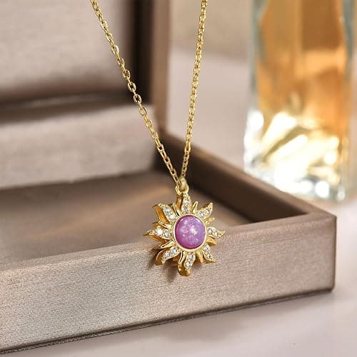 Rapunz Sun Necklace for Women Tangled Necklace Sun Necklaces Opal Pendant Neckalces Healing Crystal Necklaces Christmas Trendy Jewelry thumbnail 8