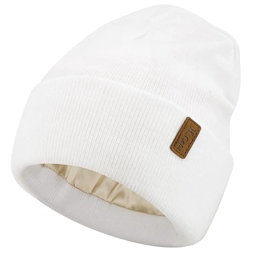 Womens Winter Warm Satin Lined Knit Beanie Hat Slouchy Skull Caps Silk Lining Ski Hats for Women Men - Image 1