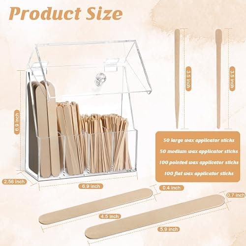 300 Pcs Wood Wax Applicator Kit 4 Style Wax Applicator Sticks with 4 Compartments Waxing Sticks Organizer Small Medium Large Waxing Applicators Waxing Sticks Assorted for Body Legs Face Nose Eyebrows thumbnail 2
