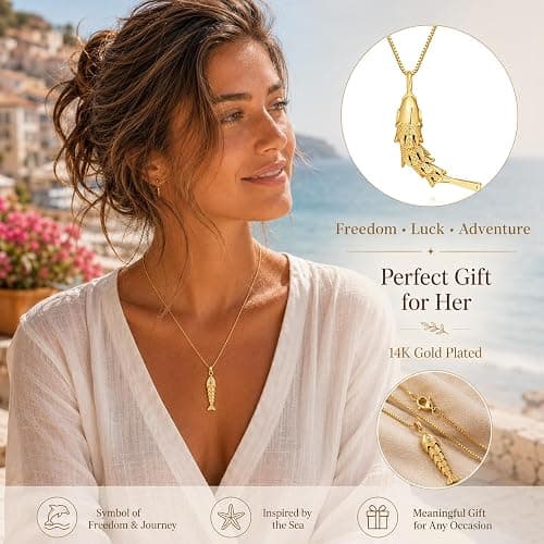 YUJIE Dainty Fish Pendant Necklace for Women 14k Gold Plated Ocean Fish Charm Necklace Summer thumbnail 4