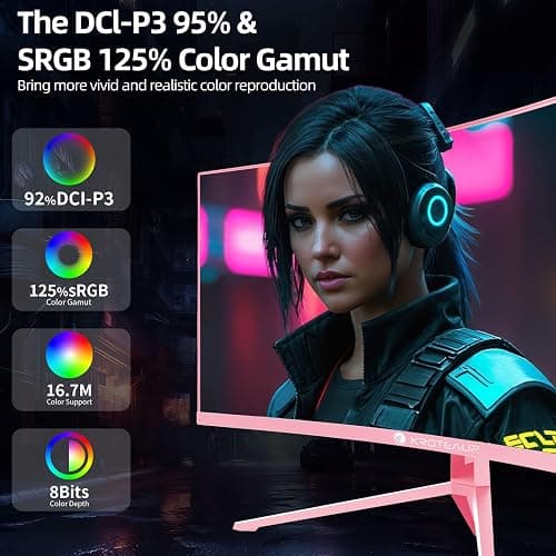 34" 4K Pink Curved Gaming Monitor, 3440 x 1440 165Hz, Ultra Wide Computer Display, 1500R -Pip 1ms (Mprt) HDR400 125% sRGB, Dci-P3 92%, HDMI/DP, Port, Suitable for thumbnail 4