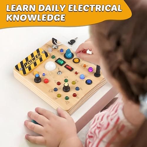 Joyreal Montessori Toddler Busy Board, 19 Led Wooden Sensory Board Educational Toy, Montessori Toys for 1-6 Year Old, Travel Toys Gifts for Toddlers Boys and Girls thumbnail 7