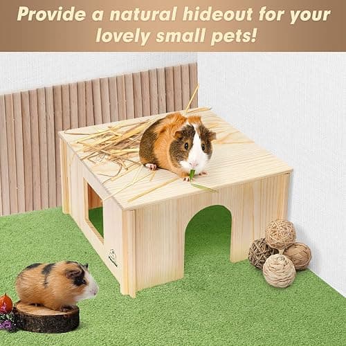 PAWCHIE Wooden Hut for Guinea Pig with Windows - Detachable and Large Size Wood House, Suitable for Guinea Gigs, Hamsters, Chinchillas and Other Small Animals Hideout thumbnail 5