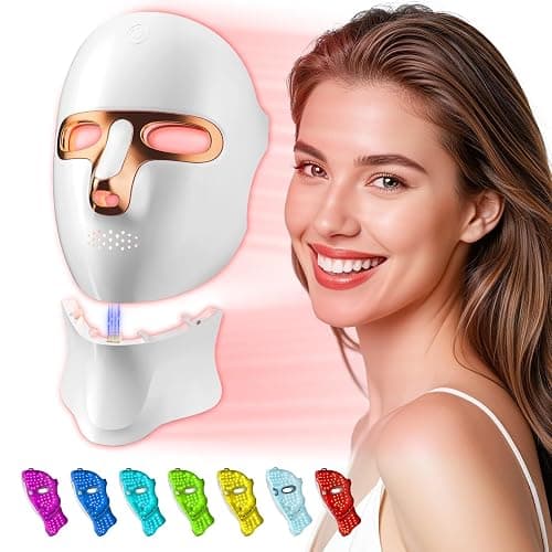 tinkoola Red Light Therapy Mask for Face & Neck, LED Face Light Therapy,USB C Rechargeable,Infrared Mask for Home Working Travel Yoga (White Gold) - Image 1