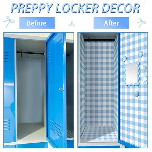 Weysat Blue 9 Pcs Locker Accessories Wallpaper Mirror Magnets, Gingham | Back to School Decor for Middle High School, Magnetic Wallpaper for Classroom, Rectangle Mirror, Bow Magnets Set thumbnail 4