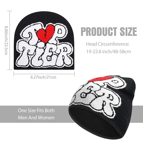 Supaico Men Women Y2K Beanies Gothic Graphic Knitted Hat Winter Warm Beanies Casual Outdoor Skull Cap - Black White Tt - Beanie thumbnail 2