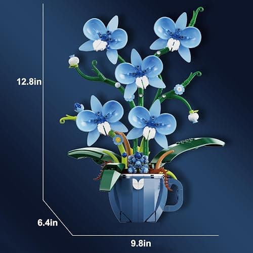 iixeal Blue Orchid Flower Building Set for Adults, Coffee Cup Orchid Botanical Collection Plant Building Kit, Home and Office Decor Gift for Christmas Day, Valentines, Birthday 567pcs thumbnail 5