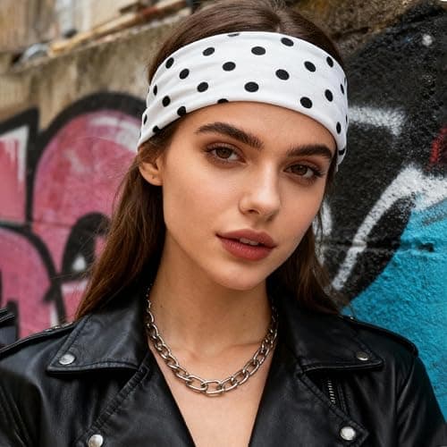 2Pcs Polka Dot Headband Black White Headbands Elastic Polka Dots Hair Accessories Non Slip Fashion Head Bands Vintage Design Sports Yoga Workout Wide Headbands Cute Hair Styling Decorations for Women thumbnail 7