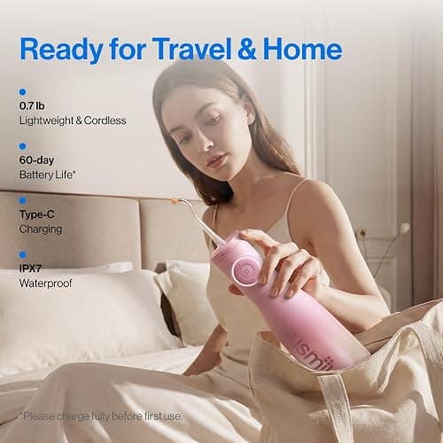 usmile C30 Cordless Water Flosser, 300ml Large Tank, 5 Pressure Levels Deep Clean, S-Shaped Nozzles for Braces & Sensitive Gums, USB-C Rechargeable, IPX7 Waterproof, Portable Travel & Home Use(Pink) thumbnail 6