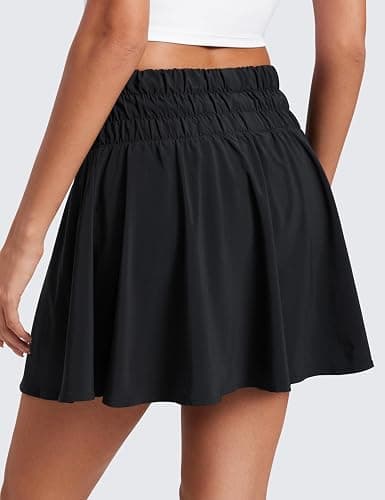 CRZ YOGA High Shirred-Waisted Tennis Skirts for Women - Mini Lined Golf Casual Athletic Flowy Skorts with Pockets thumbnail 2