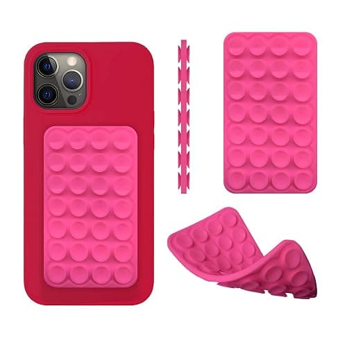 Silicone Double-Sided Suction Phone Case Detachable Mount, ASMR/Fidget Sticky Phone Grip Hands-Free Accessories for Selfies & Videos, Trending TikTok Items for iPhone & Android (3.74"x2.2", Hot Pink) - Image 1