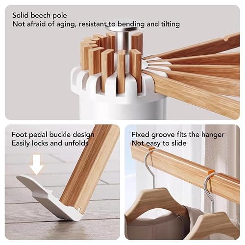 LIENAHU Clothes Drying Rack Tripod,Drying Rack Clothing,Laundry Drying Rack,Floor Standing,16 Wooden Poles,Collapsible Drying Racks for Laundry,Retractable,Foldable,Folding thumbnail 5