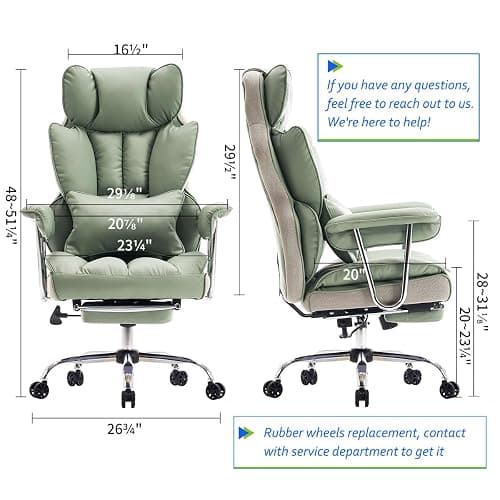 Efomao Big and Tall Office Chair 400lbs - Executive Office Chairs with Footrest, Heavy-Duty PU Leather Computer Chair for Heavy People, Light Green Home Office Desk Chairs thumbnail 2