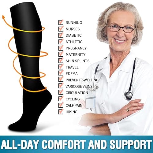 6 Pack Copper Compression Socks for Women and Men Circulation-Best Support for Medical, Running,Nursing,Athletic thumbnail 6