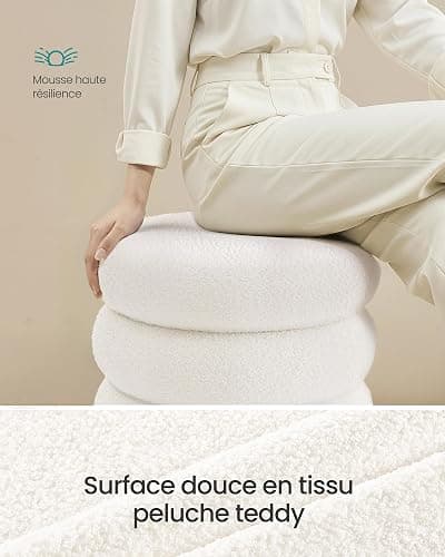 SONGMICS Tabouret de Coiffeuse, Pouf Rond avec Rangement, Repose-Pieds Rembourré, Couvercle Amovible, pour Salon, Chambre, Entrée, Montage Facile, 43 x 47 cm, Tissu Peluche Teddy, Blanc LOM015WD01 thumbnail 4