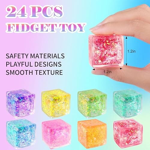 24 Pack Slow Rising Cube Squishy Stress Balls，Stress Cube for Adult | Bulk Taba Squish Fidget Toys, Square Squeeze Toy for Prizes, Glitter Mini Cube Squishy for Party Favors thumbnail 2