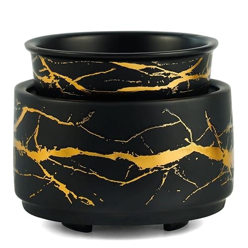 PALANCHY Wax Melt Warmer Ceramic 3-in-1 Oil Burner Electric Candle Wax Warmer Burner Melter Fragrance Warmer for Scented Waxs Home Office Bedroom Aromatherapy Gift& Decor (Black Gold) - Image 1