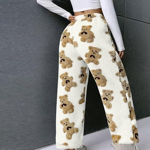 Women's Bear Plush Pajama Pants Fluffy Fuzzy Fleece Teddy Pj Bottoms Wide Leg Warm Fall Winter Lounge Sleepwear thumbnail 5