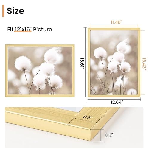 Venusmiles 12x16 Picture Frame, Display 12x16 Photo Frames - High Definition Plexiglass - Vertical and Horizontal Display - Wall Hanging or Table Top Frame - Gold, 3 Pack thumbnail 4