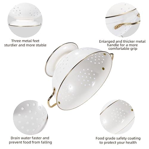 Metal Colander Set of 3, Strainer Basket with Handles perfect for Spaghetti, Pasta, Berry, Vegetable, Fruit, Solid Base Powder Coated Kitchen Essential Strainer Set, 1 & 3.5 & 5 Qt (Cream) thumbnail 5