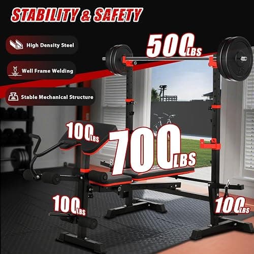 MAIDOMA 1500LBS 8 in 1 Olympic Weight Bench Set with Leg Extension/Curl and Preacher Curl, Bench Press Set and barbell Rack with Safety Bar Catches, Foldable Workout Benches for Home(US Stock) thumbnail 5