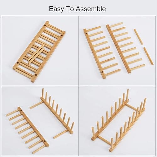HBlife 2pcs Bamboo Dish Plate Bowl Cup Book Pot Lid Cutting Board Drying Rack Stand Drainer Storage Holder Organizer Kitchen Cabinet（Keep Dry） thumbnail 6