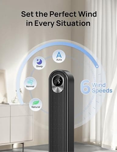 Dreo Tower Fan for Bedroom, 90° Oscillating Standing Fan, 30ft far, 28dB Quiet for Sleep, 6 Speeds, 4 Modes, 12H Timer, 42 Inch, Bladeless, Remote, for Home, Office, Room, Cruiser Pro T1 thumbnail 5