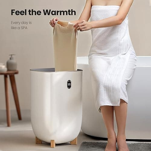 AGLUCKY Towel Warmer for Bathroom, 40L Large Towel Warmers Bucket with 2 Heating Modes, LCD Screen, 20/40/60/90 Min Auto Shut-Off, Fits 2 Blankets, Bathrobes, PJ's, Ideal Gift for Family, White thumbnail 3