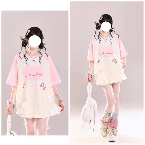 Y2K Cutecore Kawaii Teen Shirt Coquette Harajuku Oversize Japan Cat Print Cute Tshirt Top Clothes thumbnail 2