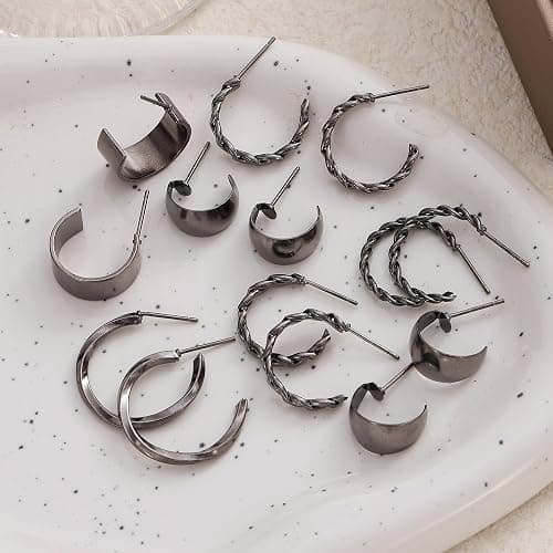16-24 Pairs Gold Silver Black Earring Set for Women, Chunky Earring Multipack Punk Trendy Big Small Stud Hoop Earring Lightweight Twisted Pearl Ear Pack For Daily Birthday Party Gift thumbnail 3