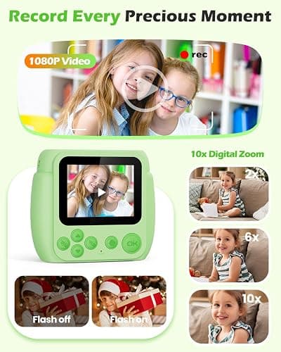 Kids Camera Instant Print - Christmas Birthday Gifts for Girls Boys Age 3-12, 1080P Video Digital Camera with 3 Rolls Printing Paper, Toddler Travel Toy Camera for 4 5 6 7 8 9 10 11 Year Old - Green thumbnail 5