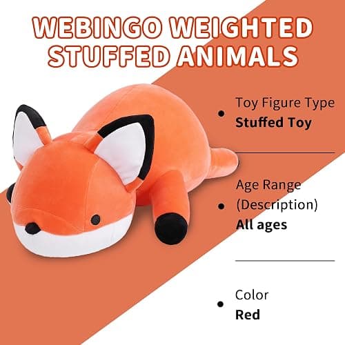 WeBingo Weighted Stuffed Animals, 24" Weighted Fox Plush Toy 4.2 Lb Soft Pillow Cute Giant Plushie Gifts for Kids & Adults(Fox) thumbnail 5