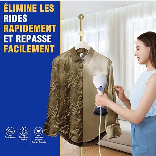 Rolipo Défroisseur Vapeur,1640W Fer à repasser portable haute puissance pour la maison, le bureau, le voyage, réservoir d'eau de grande capacité de 400ML, Voyage Vapeur Steamer,Blanc thumbnail 3