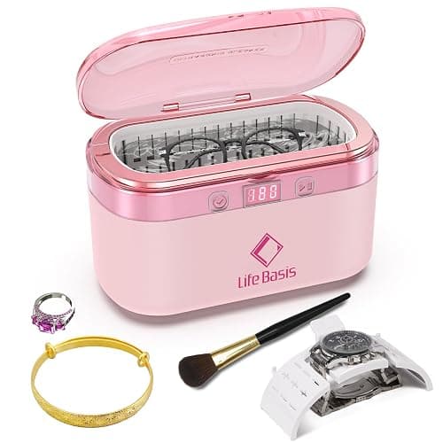 LifeBasis Ultrasonic Jewelry Cleaner, 17 OZ Ultrasonic Cleaner with 42kHz, Portable Jewelry Cleaner with 5 Cleaning Timer and Watch Holder for Jewelry Eyeglasses Watches Gold - Pink - Image 1