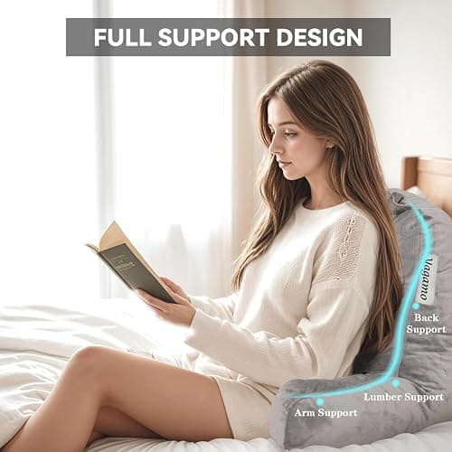 Yagamo Reading Pillow for Bed with Adjustable Memory Foam,Large Adult Backrest with Arms, Back Pillow for Sitting in Bed with Washable Cover- Large, Gray thumbnail 5