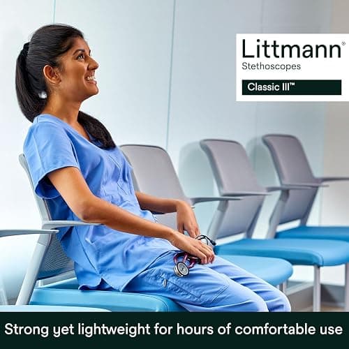 3M Littmann Classic III Monitoring Stethoscope, 5807, More Than 2X as Loud, Weighs Less, Stainless Steel Rainbow-Finish Chestpiece, 27" Caribbean Blue Tube, Brass Stem and Headset thumbnail 11
